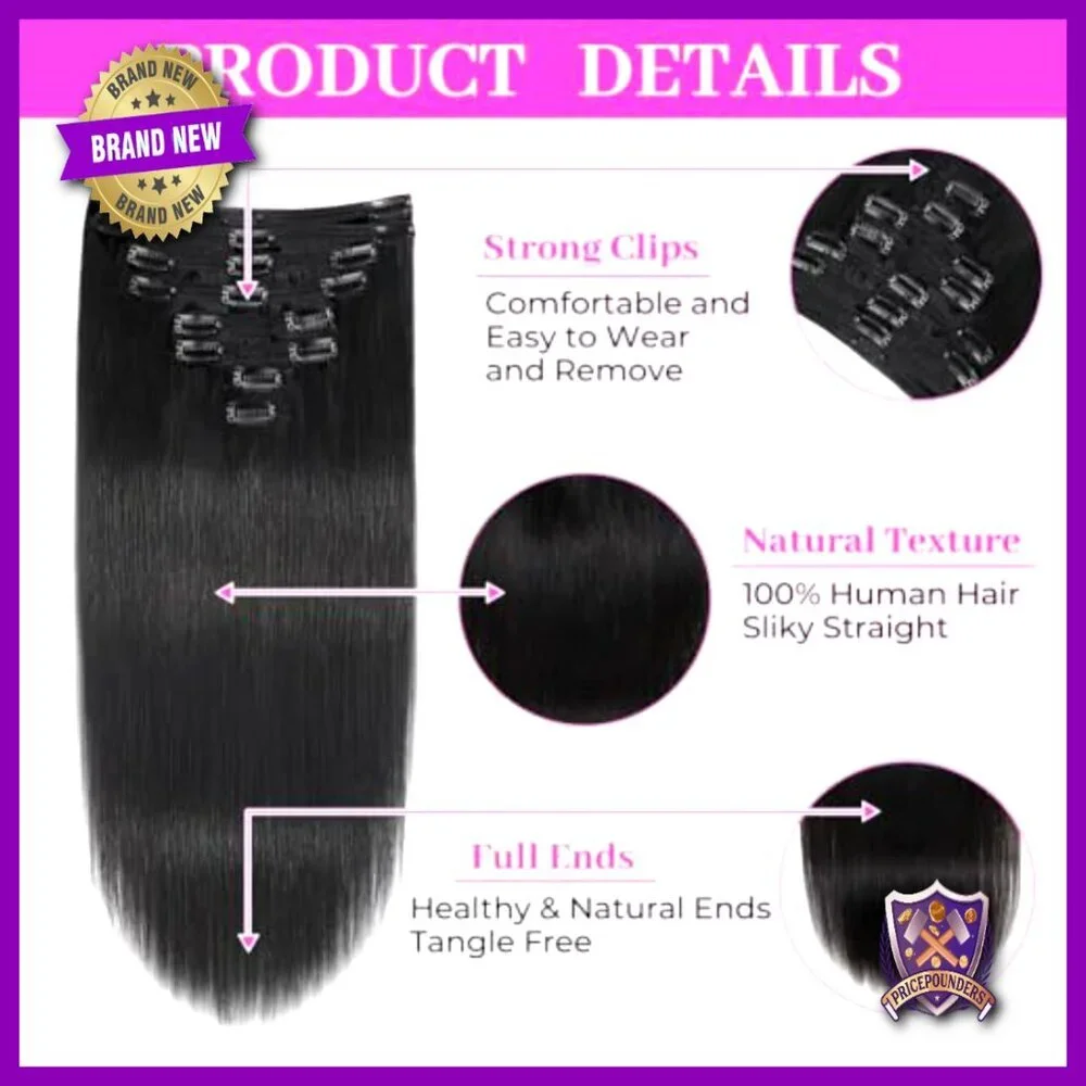 20 Inch Clip In Human Hair Extensions 8PCS Double Weft 105g